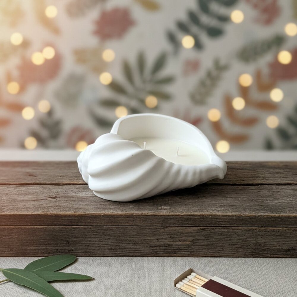Jesmonite Seashell Candle | Luxury Coastal Home Accent